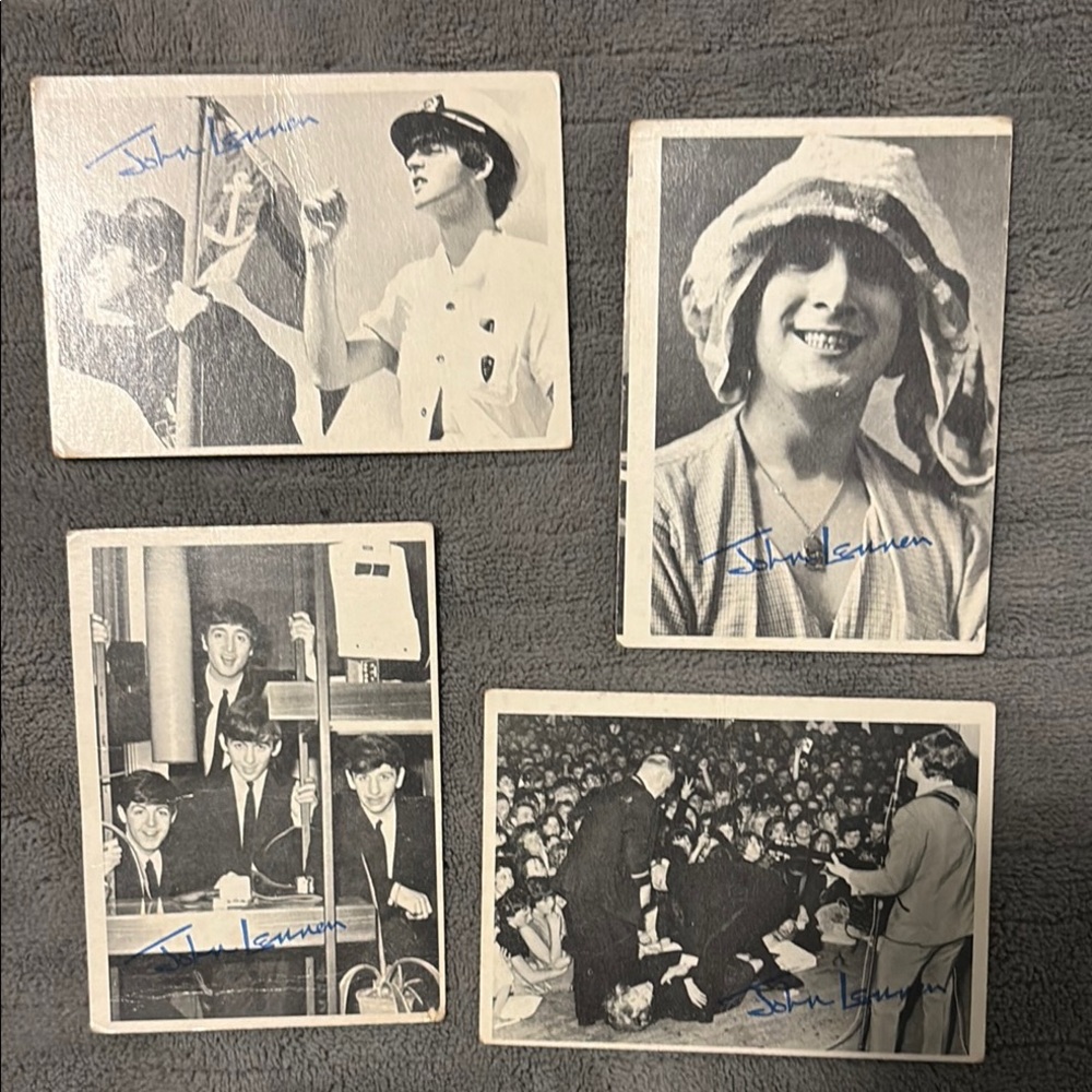Vintage Black and White Beatles Photo Cards signed by John Lennon